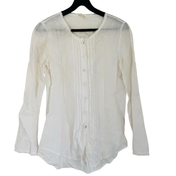Eileen Fisher Pleated Long Sleeve Button Down Irish Linen Shirt Size PS - Picture 1 of 5